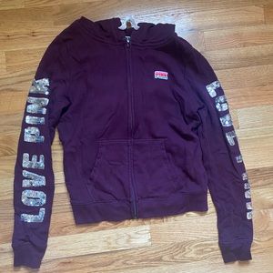 Maroon VS PINK Bedazzled Zip-Up